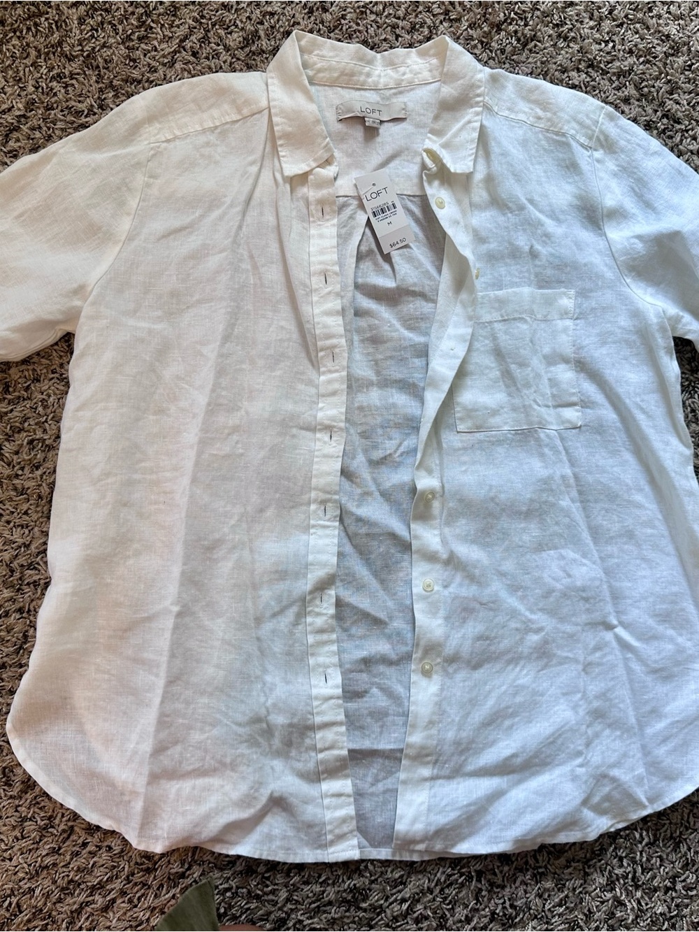 LOFT White Linen Casual Button-Down Shirt